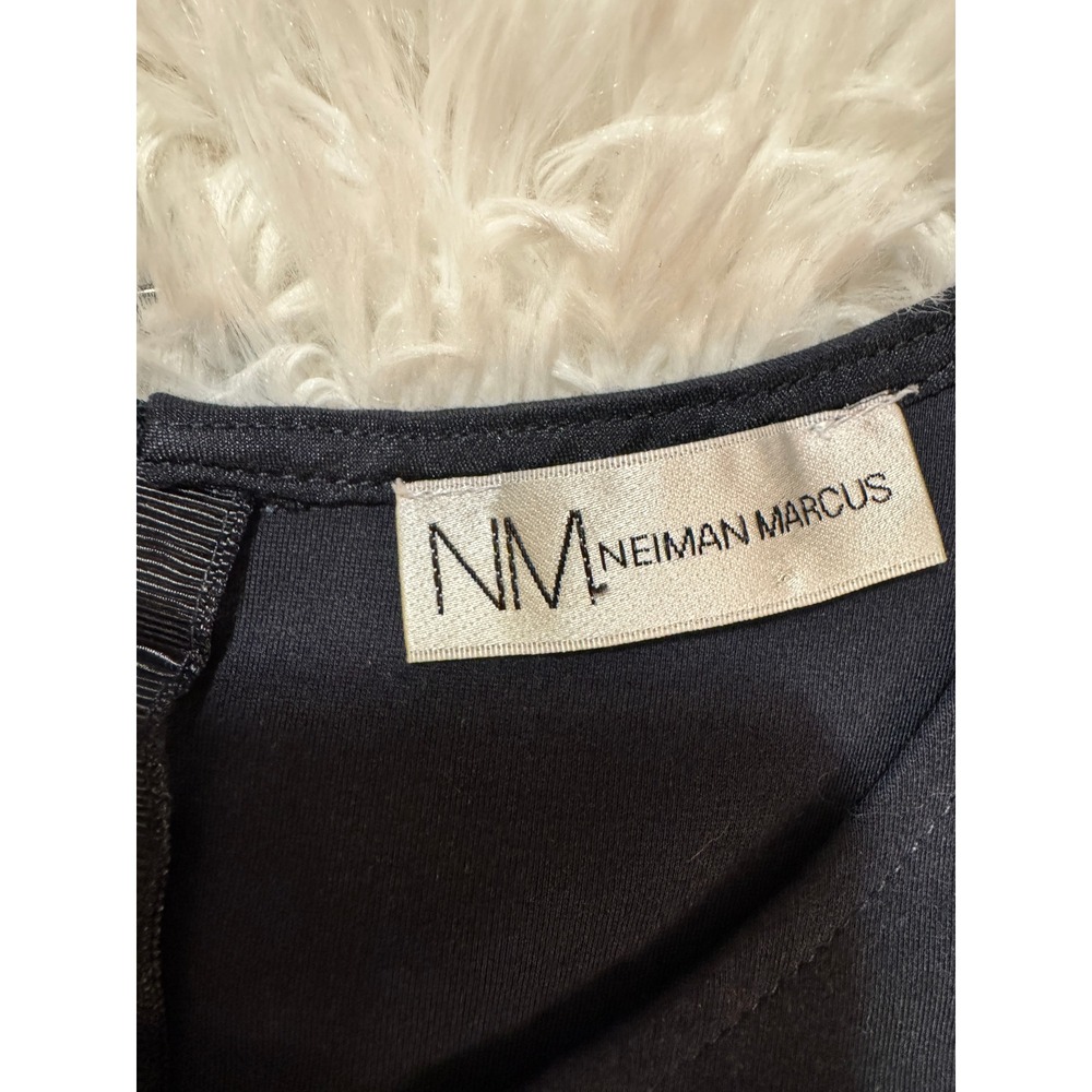 Neiman Marcus Navy Blue Ruched Waist Sheath Dress Cap Sleeve Exposed Zip Small - Picture 4 of 4